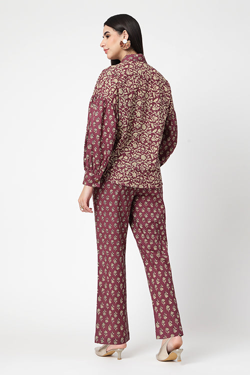 Wine Bagh Shirt and Pants Co-ord Set