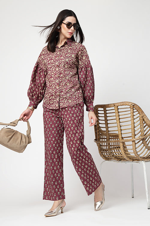 Wine Bagh Shirt and Pants Co-ord Set