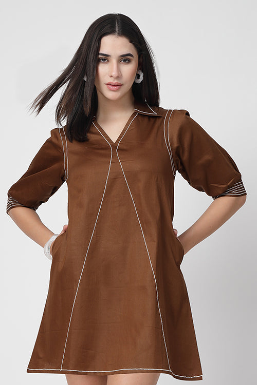 Toffee Trim Glace A-Line Dress
