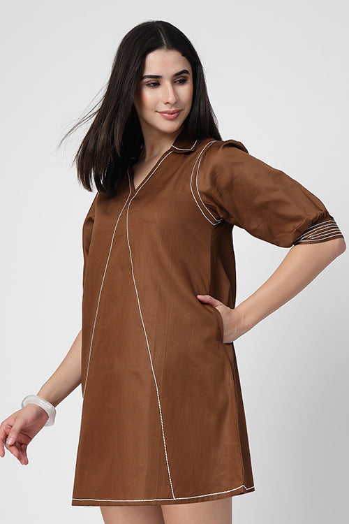 Toffee Trim Glace A-Line Dress