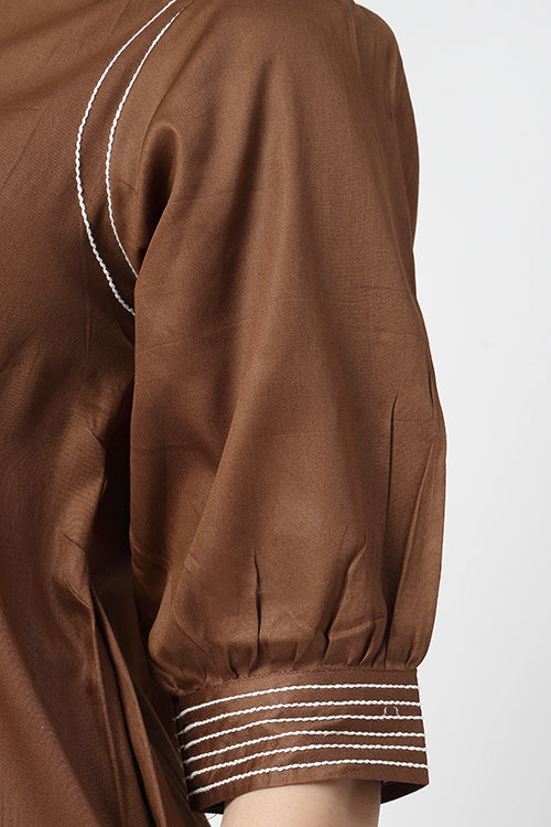 Toffee Trim Glace A-Line Dress