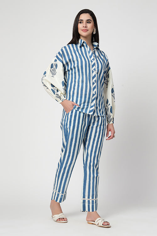 Blue Marshmello Stripes Co-ord Set