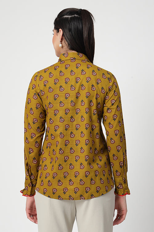 Banjara Ruffle Olive Shirt
