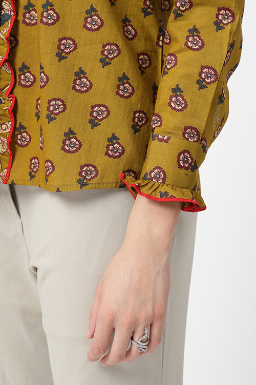 Banjara Ruffle Olive Shirt