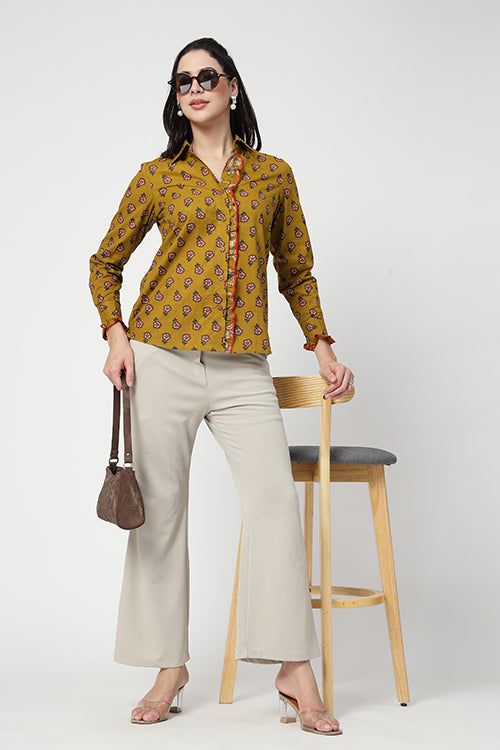 Banjara Ruffle Olive Shirt