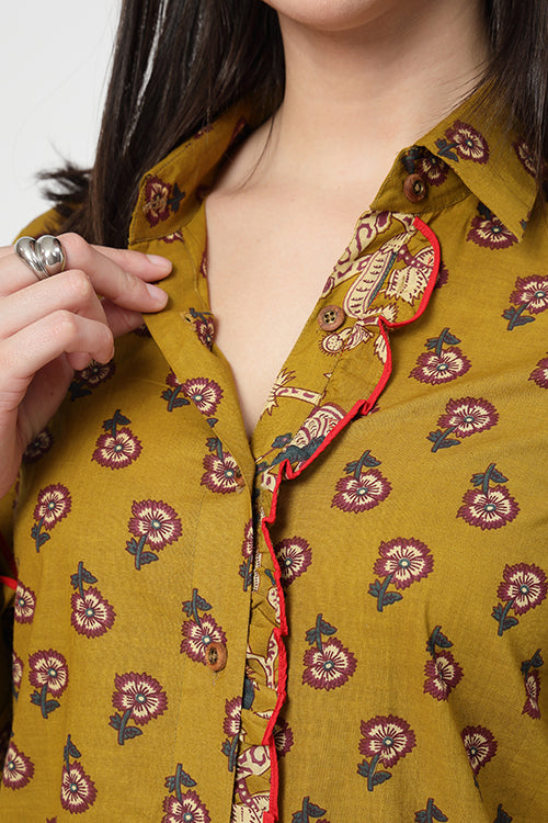Banjara Ruffle Olive Shirt