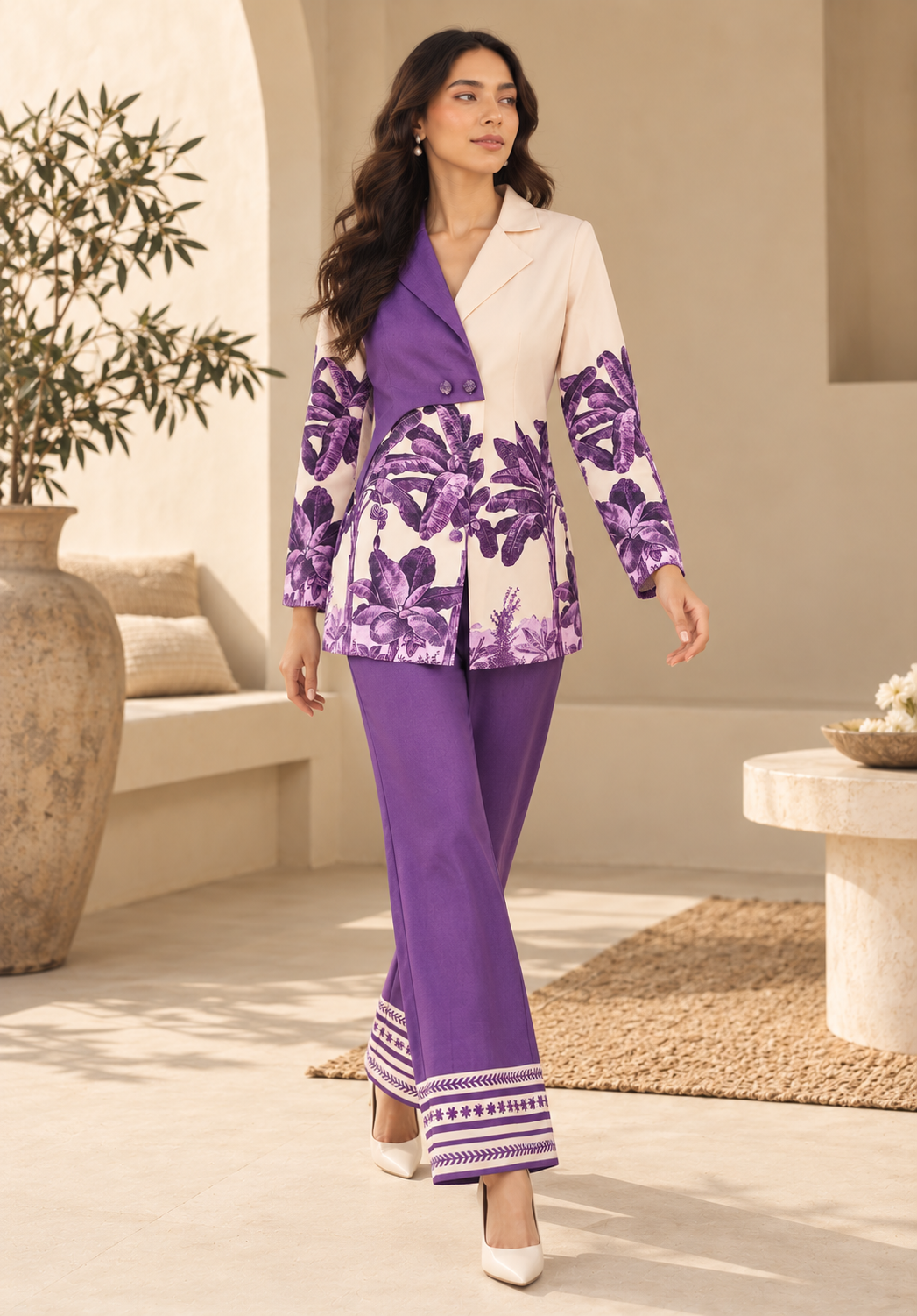 Tropical Purple Pant Suit Coord set
