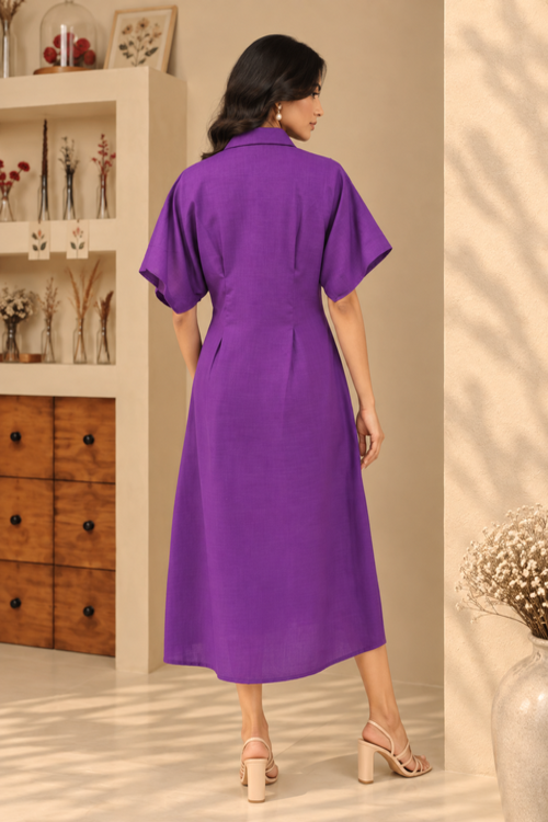 Purple Pleated Embellished Dress