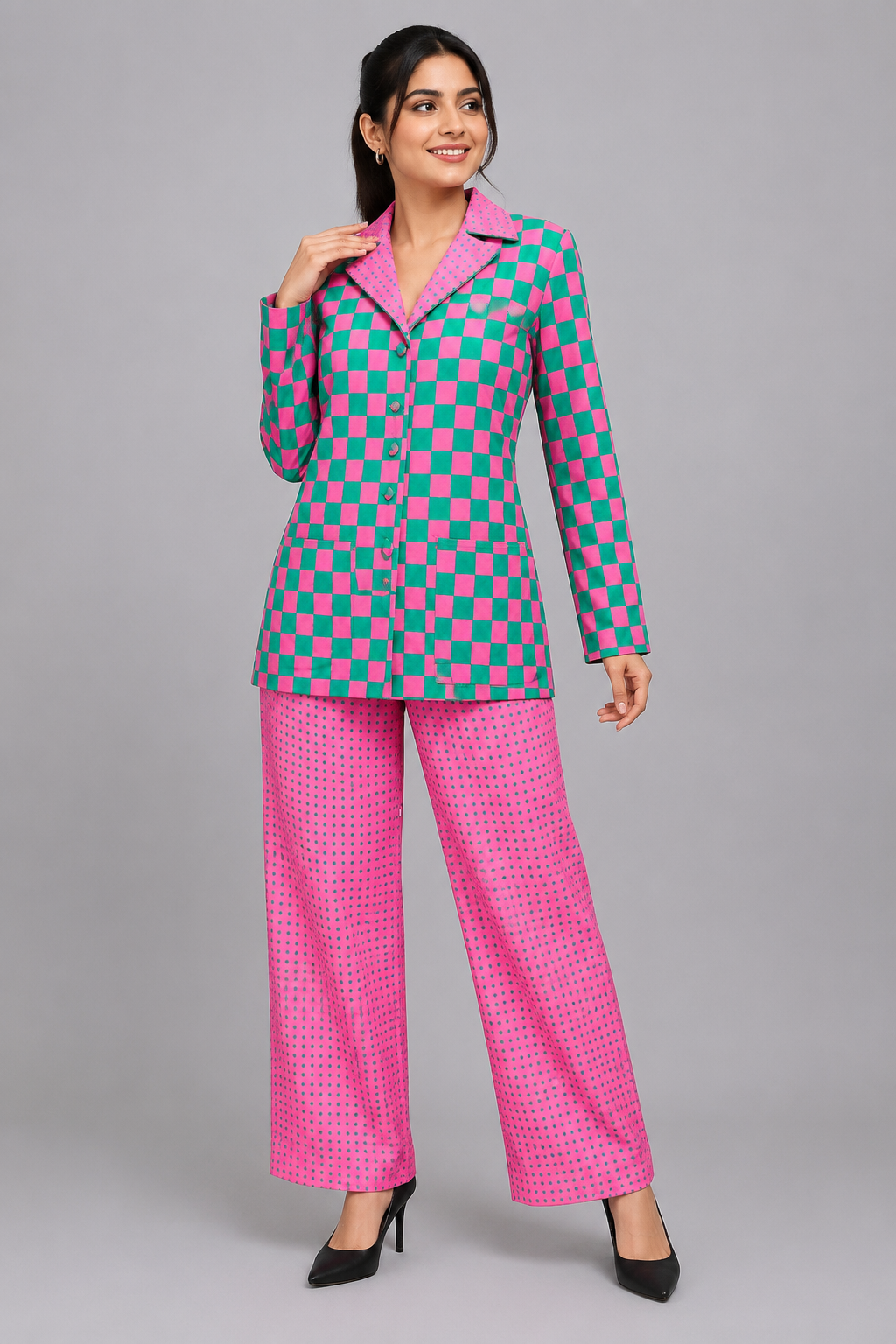 Bubblegum checks Blazer Set