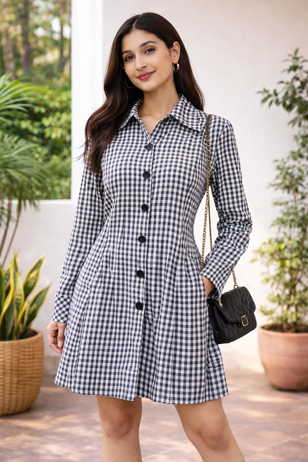 Gingham Check Midi Dress