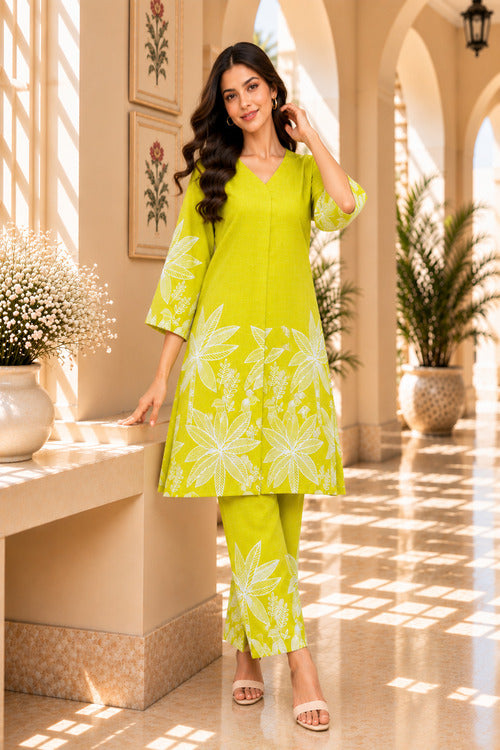 Lime Green tropical Kurta Set