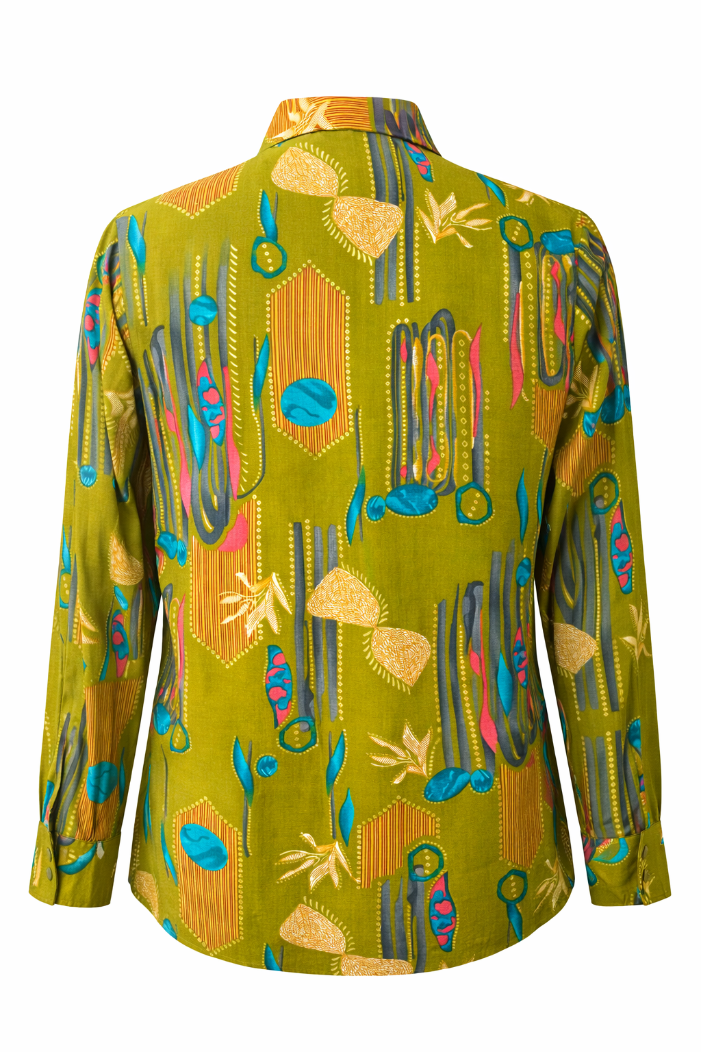 Olive Green Abstract Print Shirt