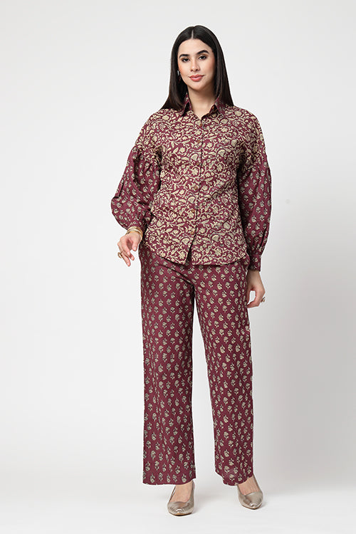 Wine Bagh Shirt and Pants Co-ord Set