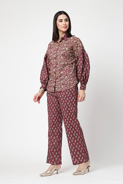 Wine Bagh Shirt and Pants Co-ord Set
