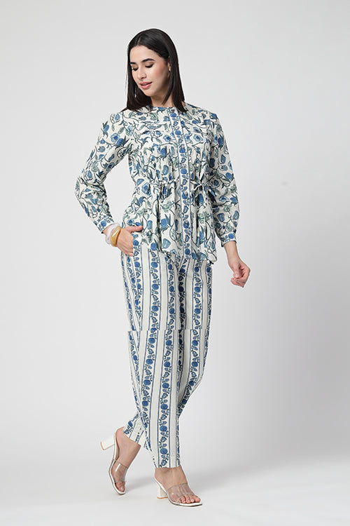 Indigo Cotton Tie-Waist Co-Ord Set