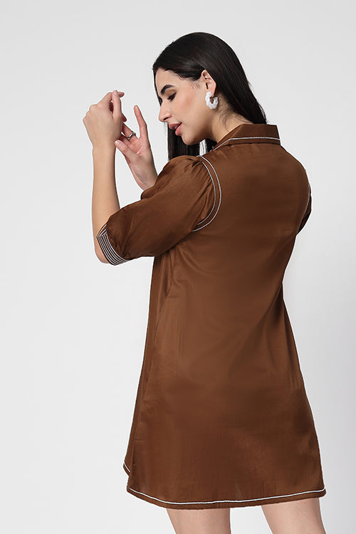 Toffee Trim Glace A-Line Dress