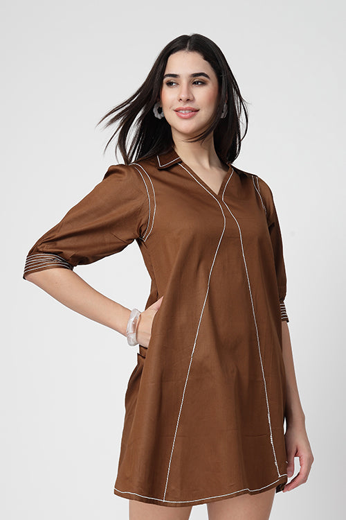 Toffee Trim Glace A-Line Dress