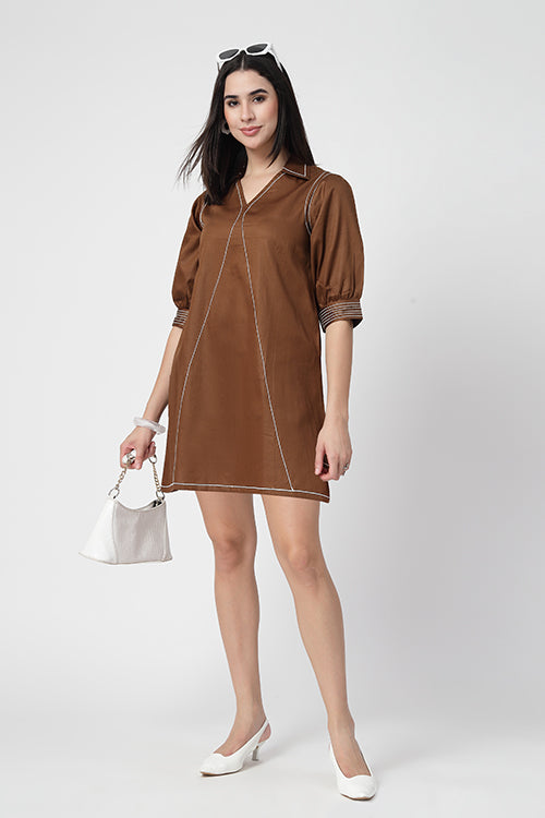 Toffee Trim Glace A-Line Dress