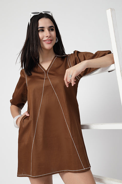 Toffee Trim Glace A-Line Dress