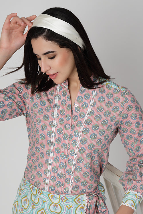 Pink Chai Chinese Collar Shirt