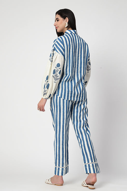 Blue Marshmello Stripes Co-ord Set