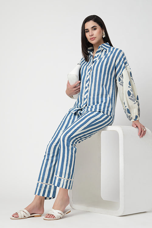 Blue Marshmello Stripes Co-ord Set