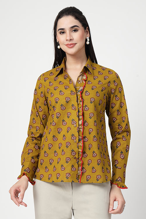 Banjara Ruffle Olive Shirt