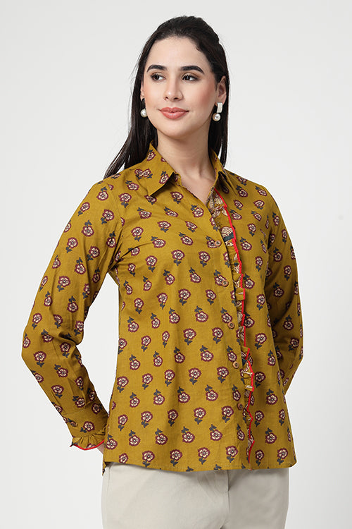 Banjara Ruffle Olive Shirt