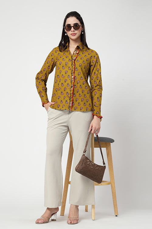 Banjara Ruffle Olive Shirt