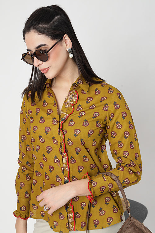 Banjara Ruffle Olive Shirt