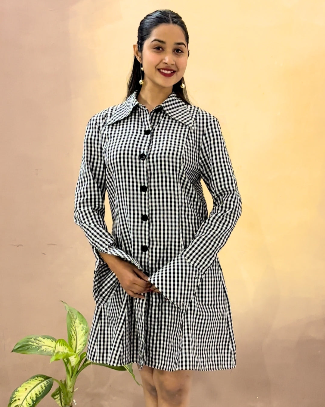 Gingham Check Midi Dress