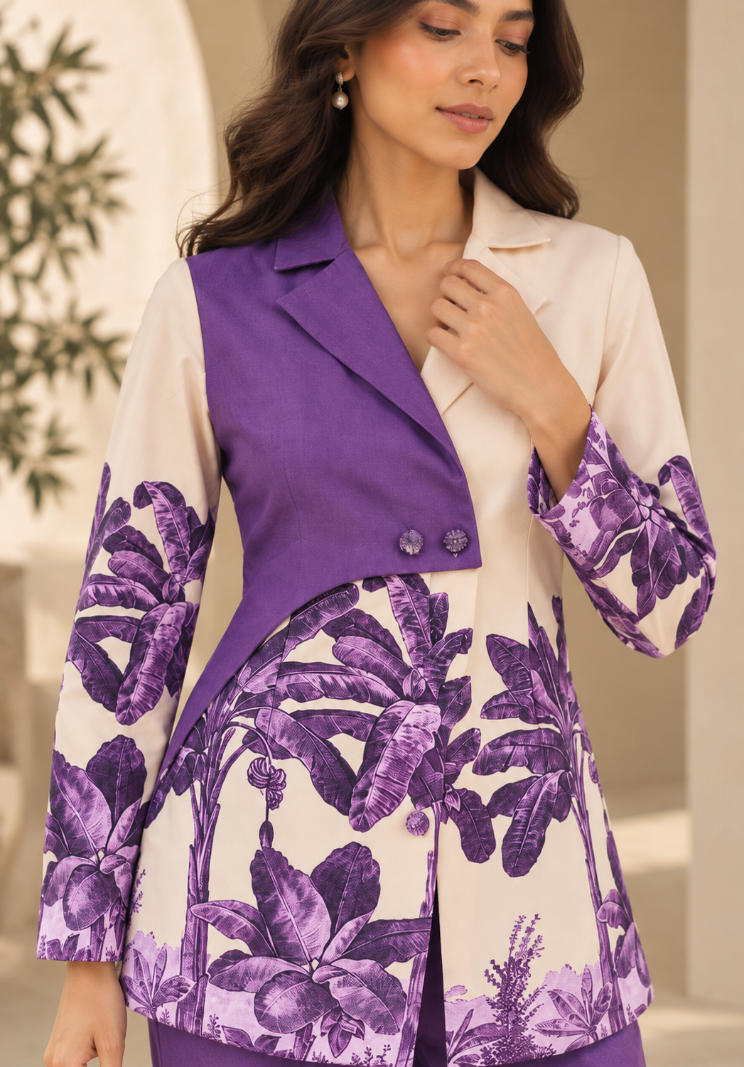 Tropical Purple Pant Suit Coord set