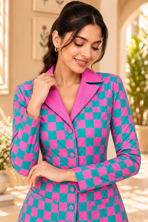 Bubblegum checks Blazer Set