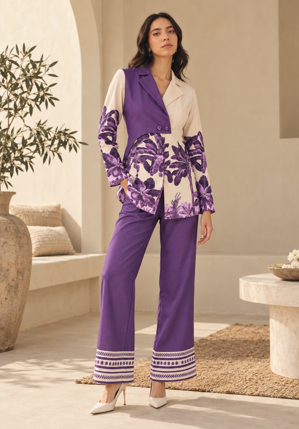 Tropical Purple Pant Suit Coord set