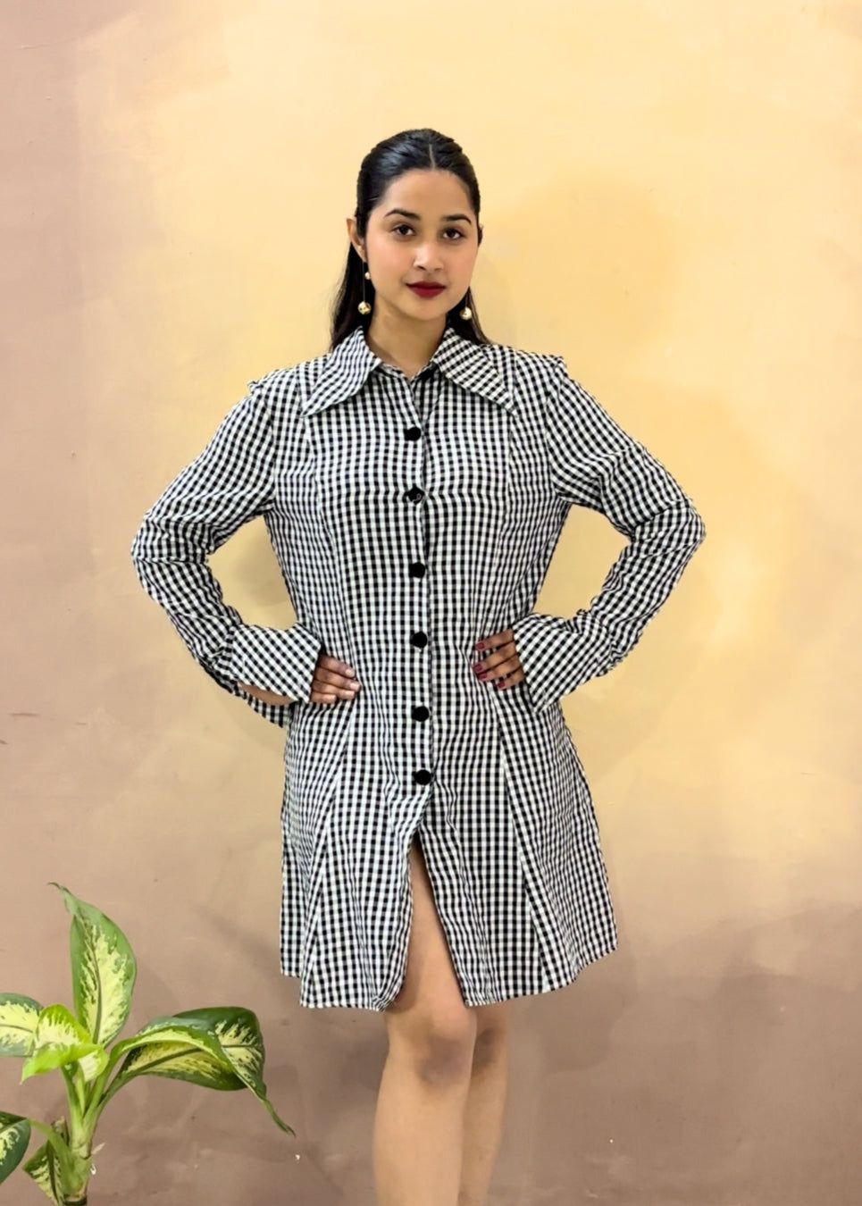 Gingham Check Midi Dress