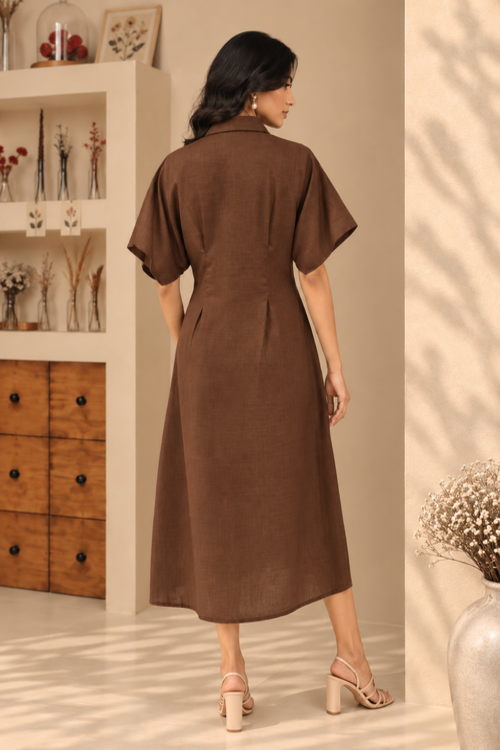 Brown Pleated Embellished Dress