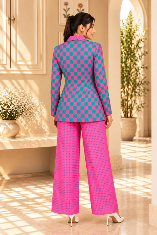 Bubblegum checks Blazer Set