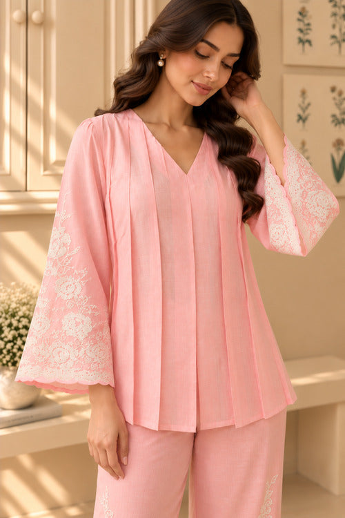 Pink Pearl Embroidered Coord Set