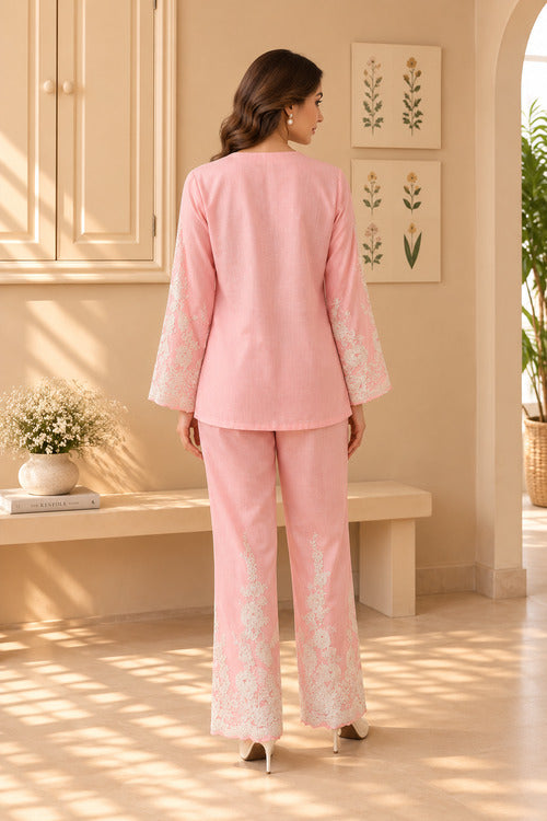 Pink Pearl Embroidered Coord Set