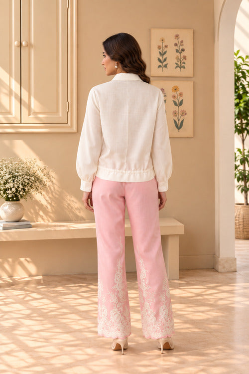 Misty Pink Embroidered Shacket Coord Set