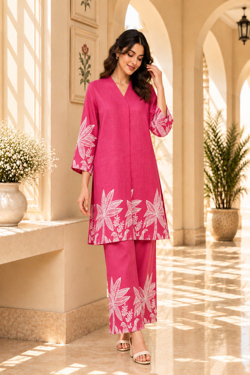 Pink tropical Kurta Set