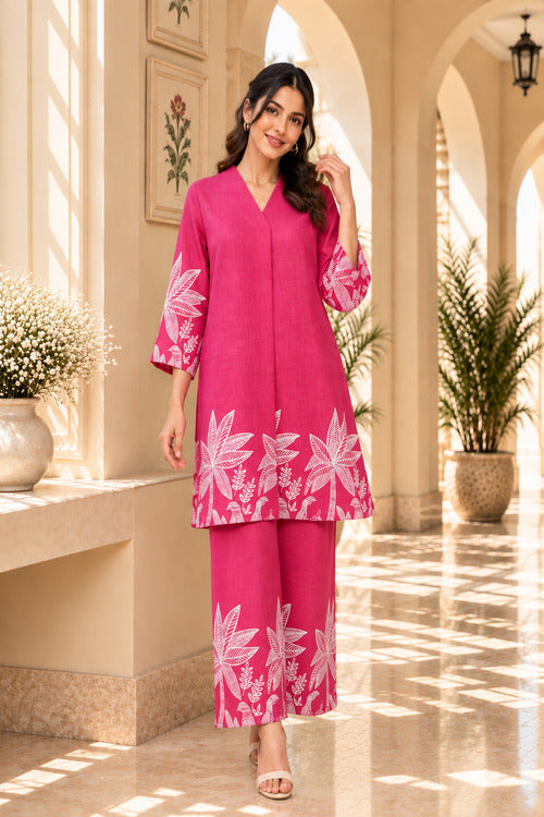 Pink tropical Kurta Set