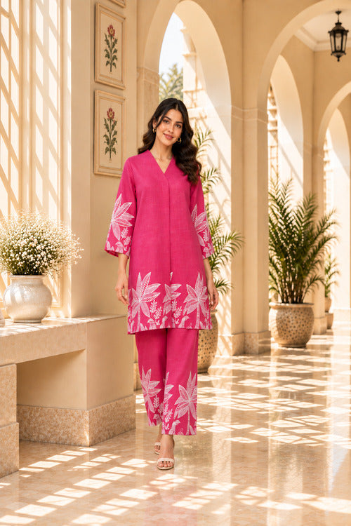 Pink tropical Kurta Set