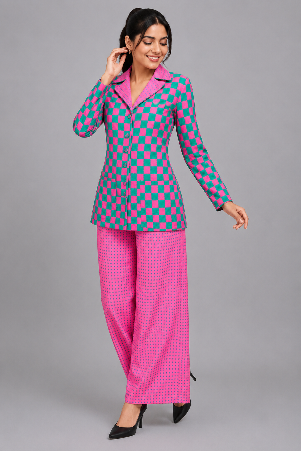 Bubblegum checks Blazer Set