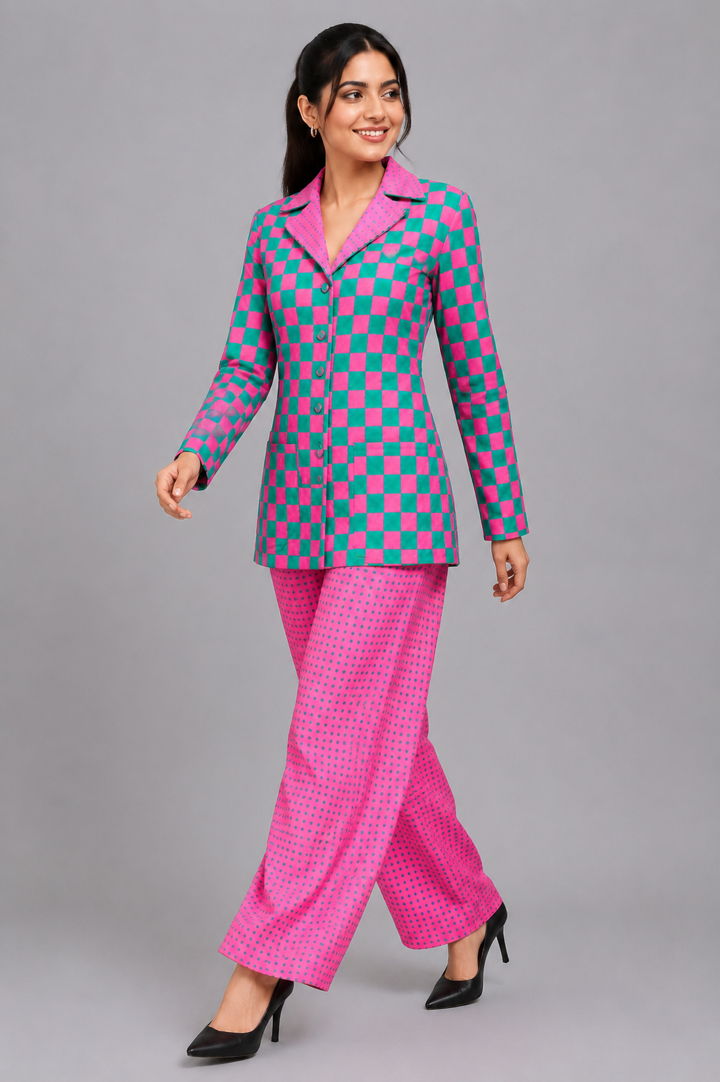 Bubblegum checks Blazer Set