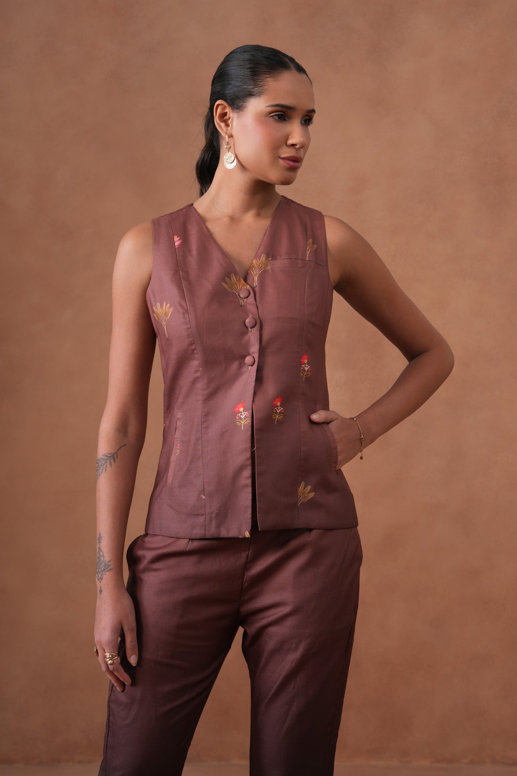 Vintage Mocha Vest Coord Set