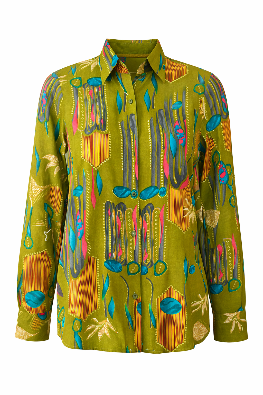 Olive Green Abstract Print Shirt