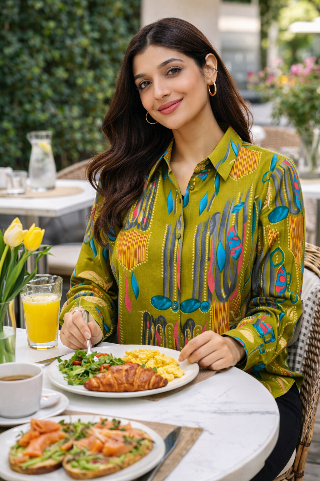 Olive Green Abstract Print Shirt
